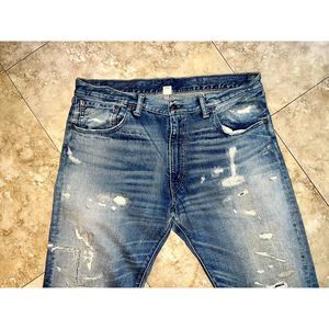RRL - Ralph Lauren Double RL Vintage Low Straight Burrows wash repaired jeans